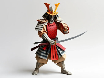 Samurai con armadura katana y posando